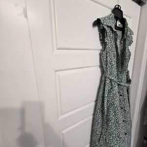 Monteau Green Floral Ruffle Midi Dress